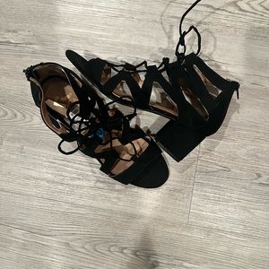 Crossed Open Toe Heels.